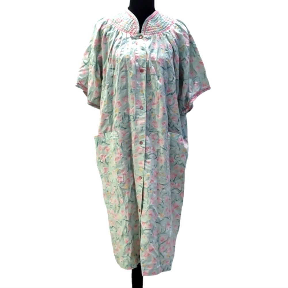 Vintage 70s 80s Barbizon Women’s cotton floral lingerie sleepwear w pockets, M/L